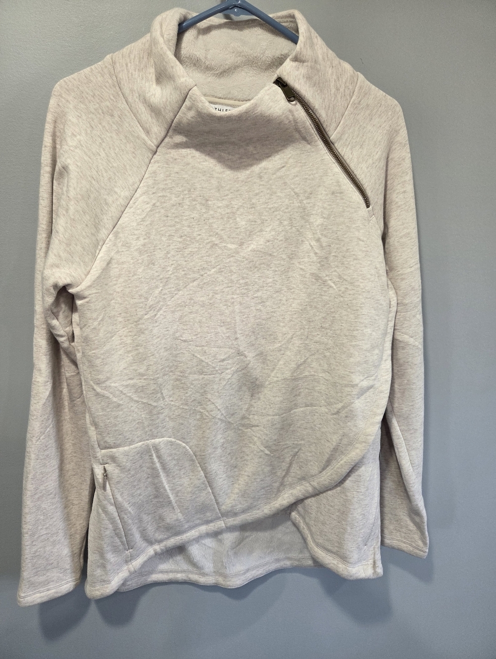 Athleta Cozy Karma Asym Pullover Oatmeal Heather Color